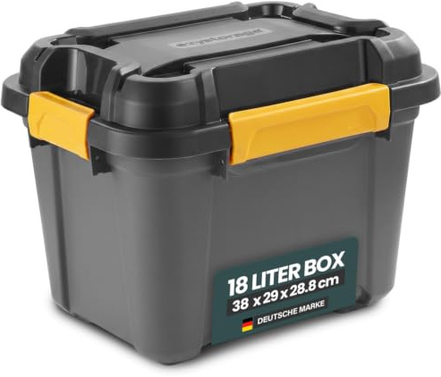 Kreher Bunker Tough Lagerbox mit Deckel Silikondichtung wasserdicht (18L) | Extrem robuste Aufbewahrungsbox, staubdicht und UV-beständig (IP67/IPX7), ideal für feuchte Räume, Keller, Garage und Camping