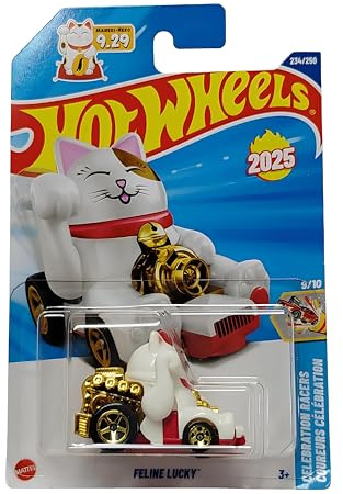 Hot Wheels Feline Lucky White HYW52 - Celebration Racers 2025 - Lucky Cat in 1:64 Scale - Collector's Vehicle