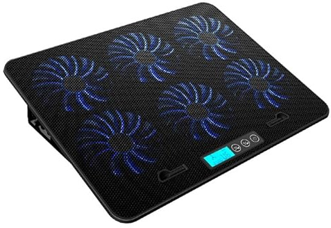 Laptop Cooling Pad, Cooler with 6 Core High Speed Mute Fan, Applicable to 18 inches Notebook Gaming Laptop Computer, Five Level Angle Adjustment Quick Cooling Low Noise (Smart LCD Displays Mute)