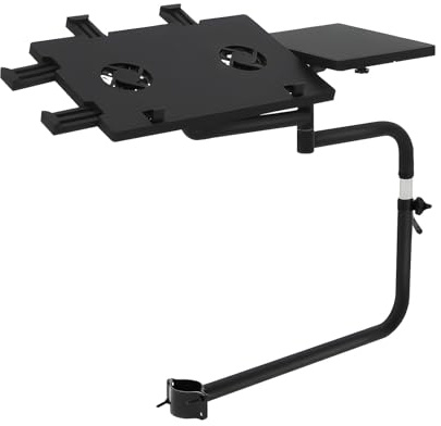 Fyssnn 360° Adjustable Office Chair Mounted Laptop Mouse Stand & Keyboard Tray with Built-in Cooling Fan, Notebooks Arm Desk Mount, Space Saving Holder for Home, Gaming, and DJ Use