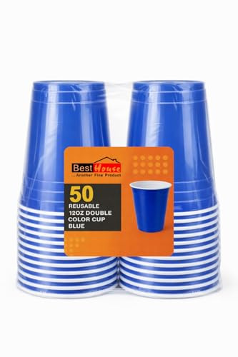 BH | Blue Party Cups | 12oz | 350ml | 50-Pack | Reusable Blue Plastic Cup | BPA Free | Recyclable Drinking Cups | for Party, Events, Everyday, Christmas, Games, Wedding and Picnics - by Best House