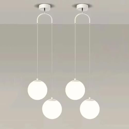 KXEcoLife Suspension Double tête Moderne en Verre Blanc, Lustre Globe Minimaliste, Lampe de Chevet Suspendue réglable pour la Maison et la Cuisine.
