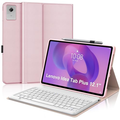 Tiiomioon Funda Teclado para Lenovo Idea Tab Plus 12.1'' 2025- Rosa | Teclado Bluetooth Español Ñ para Lenovo Idea Tab Plus 12.1'', Funda para Lenovo Idea Tab Plus 12.1'' con Teclado Inalámbrico