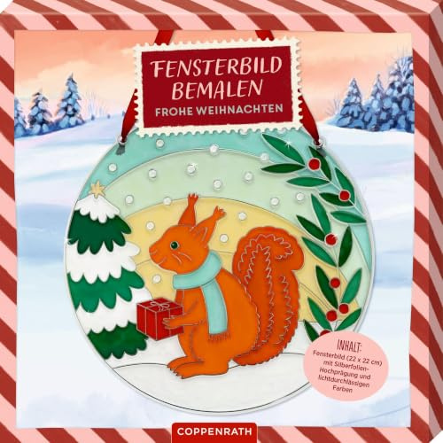 Fensterbild bemalen: Eichhörnchen: Komplett-Set für Kinder ab 8 Jahren: winterliches Fensterbild mit Eichhörnchen