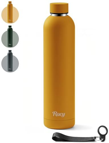 Stainless Steel Water Bottle with Strap - Insulated Metal Water Bottles Double Wall - 500ml/750ml/1L - 24hrs Cold/12hrs Hot - BPA Free - Leakproof for Sports, Hiking, Gym, Travel, Outdoor（Yellow）