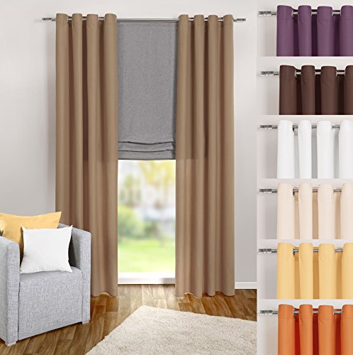 heimtexland ® Ösenschal Vorhang in nougat uni blickdicht aber lichtdurchlässig HxB 245x140 cm - Dekoschal Microfaser mit wunderschön leichtem Fall - Gardine hellbraun Typ117