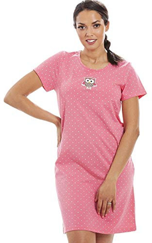 Camille Womens Smooth Soft Cotton Summer Nightshirts 18-20 Pink Owl
