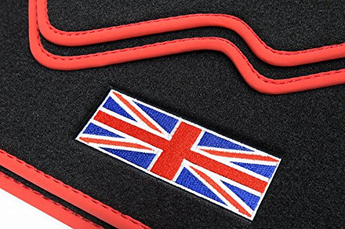 teileplus24 514 Exclusive Union Jack Logo Fußmatten kompatibel mit Mini 3 3-Türer F56 2014- Ziernähte