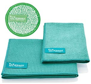 JEMAKO 3er Set Trockentuch mittel 45x60 cm Profituch klein 35x40 cm Duopad grün mini Ø 9,5 cm (Türkis)