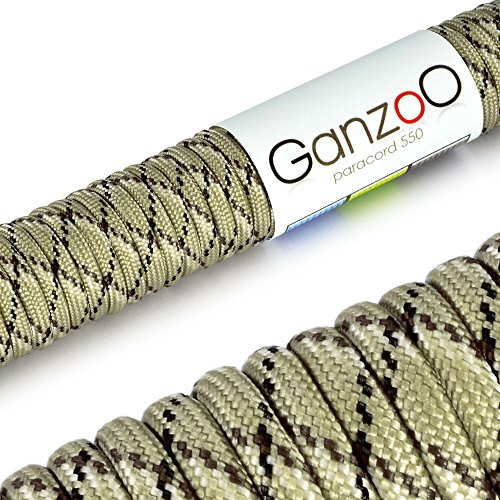 Ganzoo Paracord 550 Kernmantelseil Typ 3, 4 mm Outdoor-Schnur 15 m aus Nylon & Polyester, 7 Innenstränge, vielseitig für Basteln, Flechten, Armband, Schlüsselanhänger, Hundeleine/Halsband, Desert Camo