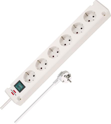 Brennenstuhl Bremounta regleta de enchufes de 6 Tomas con Interruptor (regleta eléctrica con Tomas de 90 Grados, con opción de Montaje y Cable de 3m) Blanco
