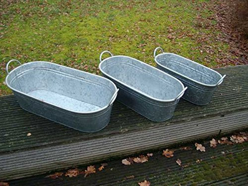 Deko-Impresion Zinkwannen-Set Oval 3 Stück Pflanztopf Zinkbottich Blumentopf 61-42 cm