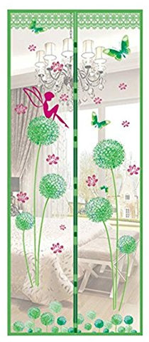 Magnet Mosquito Net Hands-Free Curtains Tulle Window Door Screen,No More Mosquitoes or Insects (Green Dandelion)