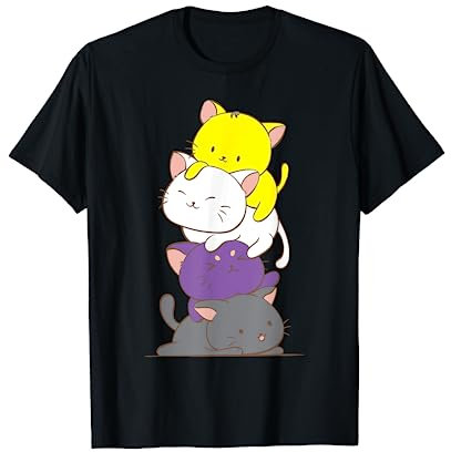 Kawaii Katzenstapel T-Shirt - Non-Binary Pride Kätzchen T-Shirt