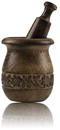Mortier et pilon en bois fait à la main Style rustique naturel Moulin à épices Mixeur manuel Bol à épices Kharal Bol à condiments Ustensiles de cuisine Idées de cadeau ou de pendaison de crémaillère