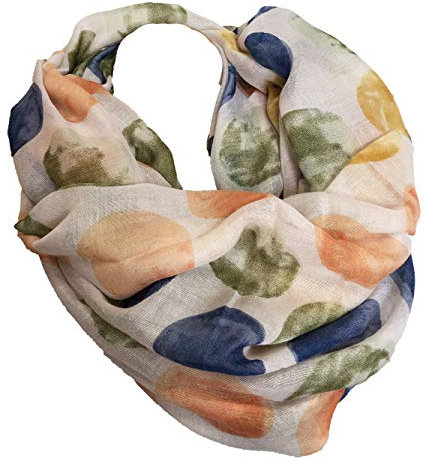 JameStyle26 DOTS Kreis Design LOOP Cotton Uni Rundschal Schlauchschal Stola Schal Wolle (Beige)