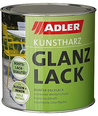 ADLER Kunstharz Glanzlack - RAL6002 Laubgrün 750 ml - Erstklassiger Lack glänzend, geruchsarm mit guter Wetter- und Vergilbungsbeständigkeit und hoher Deckkraft - Kunstharzlack in Bootslack Qualität
