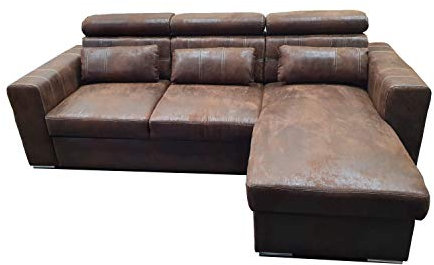 Reboz Couch Schlafsofa Maggio Vintage Stoff Wildleder Schwarz Anthrazit Braun Ecksofa (Vintage Braun)