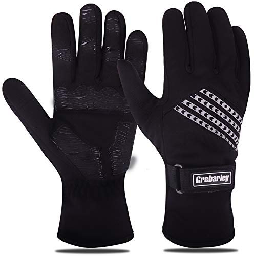 Grebarley Fahrradhandschuhe, Winddichte Radsporthandschuhe mit stoßdämpfendem Polster, Warme Winterhandschuhe zum Skifahren, Touchscreen Laufhandschuhe für Herren/Damen