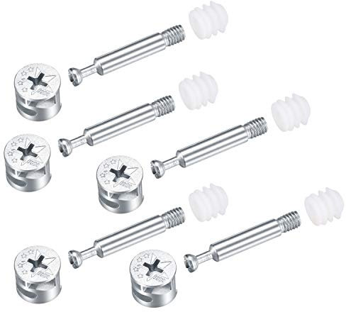 20PCS 3-in-1 Furniture Connection Kit, Eccentric Cam Lock Ø15mm and M6x40mm Dowel Screws, Pre-Inserted Ø11mm Plastic Nut, for Splicing Assembly of Table Cabinets