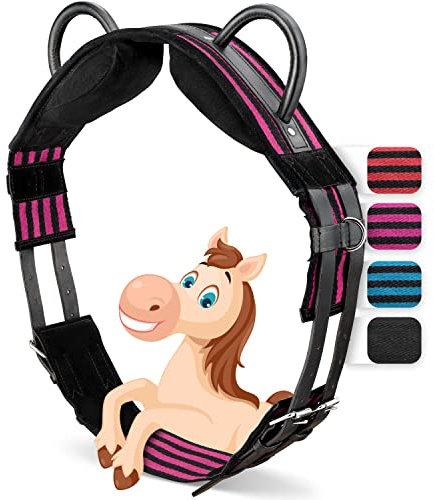 Esposita Reitgurt mit 2 Griffen aus Leder zum Festhalten für Kinder und Reitanfänger - auch geeignet als Longiergurt, Voltigiergurt oder als Holzpferd Zubehör Farbe: Pink-Schwarz Gr. VB/Cob