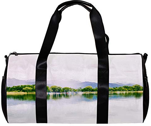 Runde Sporttasche mit abnehmbarem Schultergurt, Chiemsee Lake View Training Handtasche Übernachtungstasche für Damen und Herren