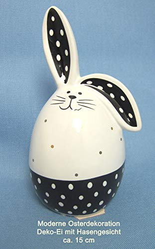 Geschenke und Dekoration zu Ostern- Deko-Ei mit Ohren schwarz weiss 15cm Steingut