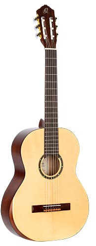 Ortega Guitars 4/4 Konzert Gitarre – Mit Armrest – Student Series Pro – Massive Engelmann Fichte, Katalpa, Natur (R55DLX)
