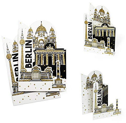 Diese-Klappkarten Reisegutschein, Grußkarte (2 Stk) Berlin mit Glitzer Gold I Gutschein für Berlin Städtetrip| Geschenkideen, Geburtstagsgeschenk, Geschenkgutschein Städtereise, X029