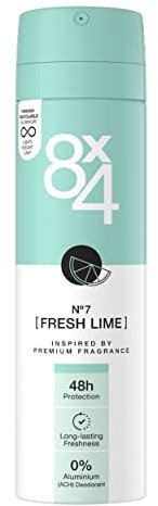 8X4 N°7 Fresh Lime Deodorante Spray (150 ml), profumo fresco e fruttato, deodorante senza alluminio (ACH), deodorante con 48 ore di protezione per ogni tipo di pelle