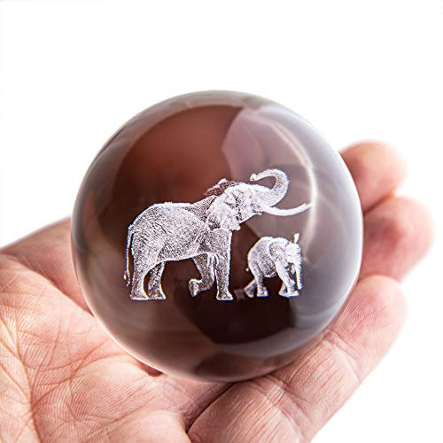 HDCRYSTALGIFTS Briefbeschwerer mit 3D-Laser-Elefanten-Kristall, 60 mm, Kugel, Kristall, Briefbeschwerer, Figur, Heimdekoration, Basteln