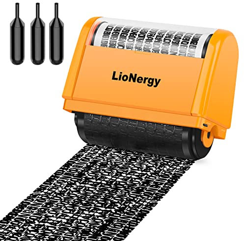 Identitätsschutz Rollenstempel LioNergy Extra große 2,0-Zoll-Rolle Identitätsdiebstahl-Sicherheitsstempel mit 3 Nachfüllpackungen, 10 Stück wasserdichte Vinyl-Aufkleber – Orange Gelb