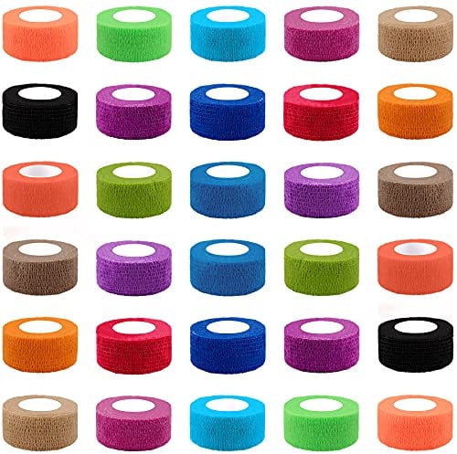BQTQ 30 Rolls Cohesive Bandage 1 Inch Self Adherent Sport Wrap Tape Breathable Athletic Tape for Human and Animals Ankle Sprains Swelling, Assorted Colour