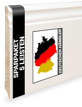 12 m Trevendo Sockelleiste Massivholz weiß lackiert altberliner Profil 16 x 120 x 2400 mm - Fußbodenleiste aus Echtholz mit rundum aufgebrachter weißer Grundierung und Decklack