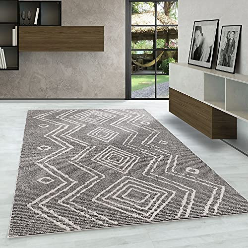 Carpetsale24 Designer Kurzflor Teppich, Wolle Optik, Rauten Design Berber Optik Teppich, Rechteckig, Beige Teppich, Pflegeleicht, Wohnzimmer oder Esszimmer Teppich, Größe:240 x 340 cm