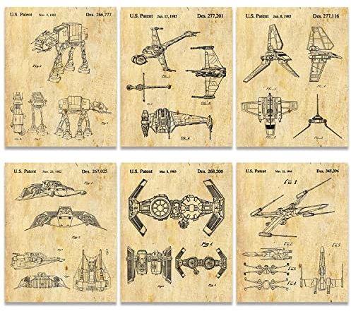 Vintage Star Vessels Vehicles – Set mit 6 Wandkunst-Patentdrucken, 20.3 x 25.4 cm, ungerahmt | Dekoration für Männer, Teenager, Jungen-Schlafzimmer, Comic-Con, Sci-Fi und Filme Fan