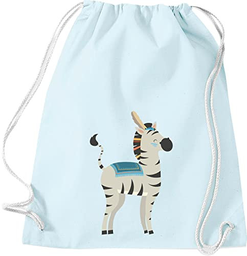 Kleckerliese Turnbeutel Schule Kindergarten mit Tiermotiv Zebra Tiere Indianer Kinder Rucksack Tasche, pastellblau