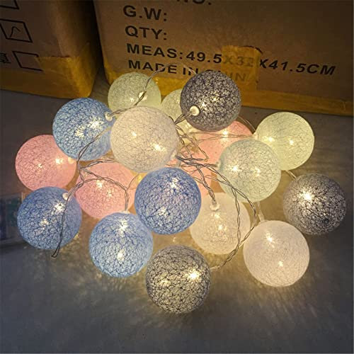 Martin Kench Cotton Ball Lichterkette - 3M 20 LED Lichterketten für Innen Nachtlicht Deko wie Weihnachten, Hochzeit, Party, Zimmer, Vorhang (Macaron)