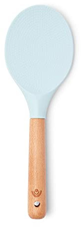 Spatule à riz Yum Asia Premium avec manche en bois de hêtre et silicone de qualité supérieure (Cuillère Spatule, Bleu ciel)