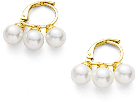 C.Paravano Gold Creole Ohrringe | Creolen Gold Hängend mit Perlen | Hypoallergen Ohrringe Creolen Damen | Ohrringe Gold Creolen mit Perlen | Ohrringe Gold Damen Mädchen Geschenk