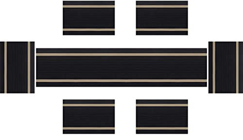 pigchcy Luxury Placemats and Table runner Set, Stylish Durable Placemats Set of 6 for Home Wedding Hotel Decoration (Black)