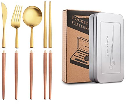 Portable Matte Stainless Steel 304 Detachable Tableware Set Dishwasher Safe Silverware with Box,Rose Gold And Gold