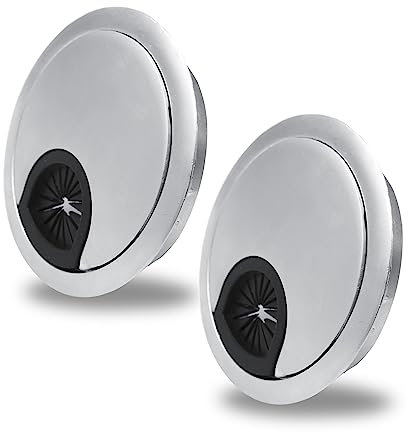 SyiXute 2 Pezzi Passacavi Scrivania da 60 mm,Passacavi in Metallo,Passacavi per Tavolo da Ufficio,Passacavo per Scrivania Rotondo per Scrivania e Tavolo (Argento)