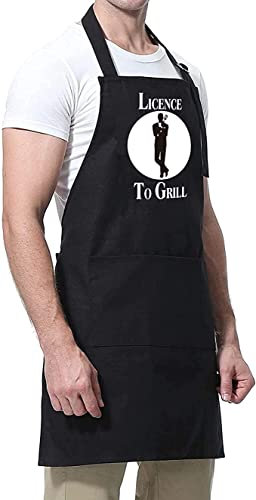 Novelty Funny Apron Men Women Chef Cooking Kitchen Bib BBQ Gifts Baking For Him Sexy Prank Xmas For Husband Friends Birthday 40TH 50TH 60th DadRude Boyfrined Prank Christmas (Licence To Grill)