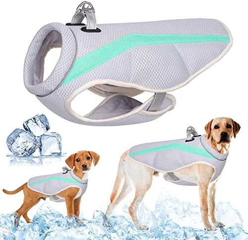 Haustier Cool Coat Sommer Hundekühlweste mit D-Ring und verstellbaren Riemen, kühler und bequemer Hundemantel mit reflektierendem, sicherem Sonnenschutz und Verdunstungstechnologie (Grün, XL)