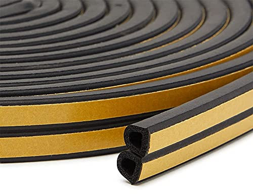 Schaumstoff-Türdichtungsstreifen für wetterfeste Fenster, D-förmiger, schalldichter Schaumstoff-Dichtungsspaltblocker, Selbstklebender Isolierstreifen, 0,36 x 0,3 Zoll dick, 33 Fuß pro Rolle – 2 Rol