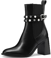 QUEEN HELENA Stivaletti Chelsea con Tacco con Strass Donna K3230 (Nero, numeric_37)