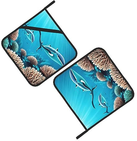 Set di 2 tappetini resistenti al calore con balene di mare profondo per cottura a microonde, cottura, piatti da forno e grigliate