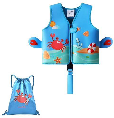 vveWin UV Neopren Swim Vest for Kids Neopren Schwimmweste für Kinder mit Sicherheitsschnalle Abnehmbare Schwimmer für Kleinkinder im Alter von 1,2,3,4,5,6 Jahren Mädchen und Jungen