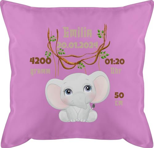 Kissen 50x50 - Zur Geburt - Geburtsgeschenk Elefant Datum Gewicht Uhrzeit Größe - 50 x 50 cm - Pink - personalisierte Baby Geschenke personalisiertes Schwangerschafts verkündung Neugeborene